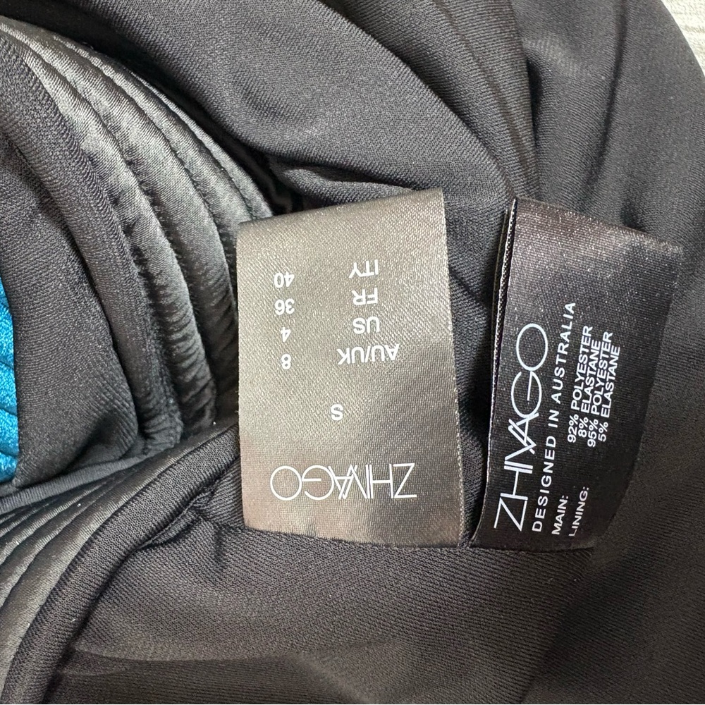 Zhivago Teal Velvet V-Neck Draped Midi Dress - Picture 7 of 8